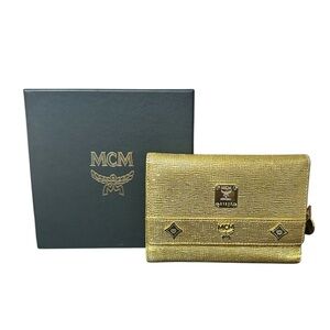 MCM Gold Leather Studded Tri-Fold Wallet- EUC
